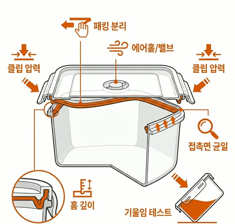 뚜껑에서 분리한 고무 패킹과 안쪽 홈